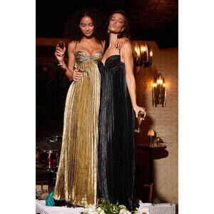 Lulus Brilliant Allure Black Pleated Maxi Dress - Size M NWTS